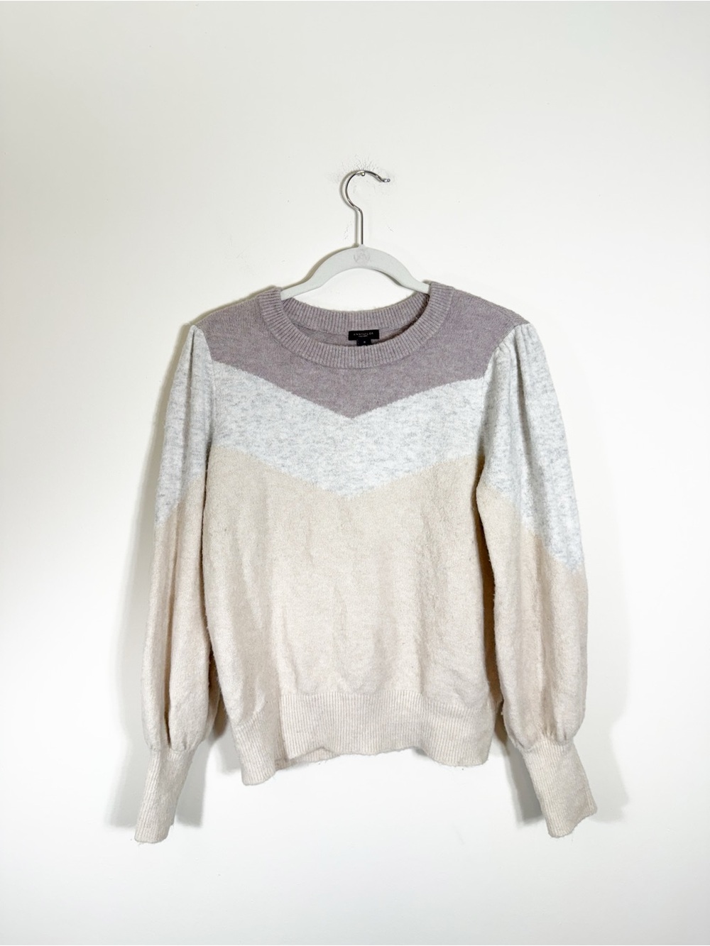 Ann Taylor Factory Colorblock Neutral Sweater Cream Purple Size Medium